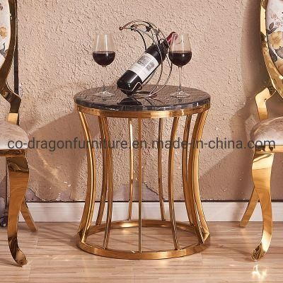 Luxury Home Furniture Gold Steel Side Table with Marble Top