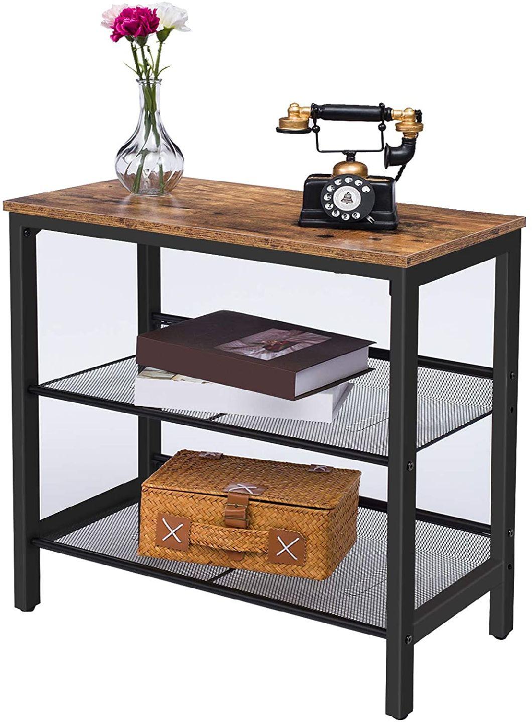 Industrial Style Wood Bedside Cabinet with Metal Legs