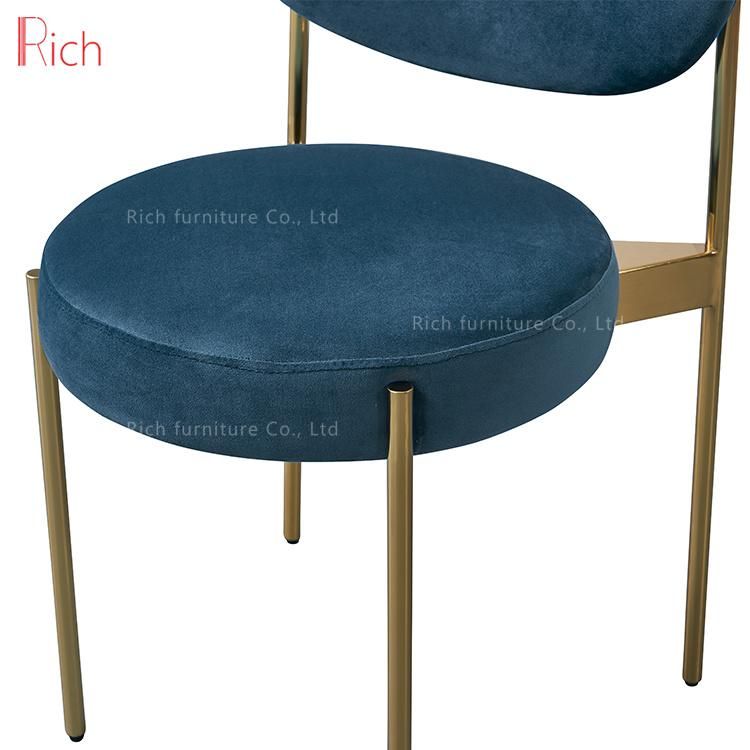 Fabric Velvet Cover Nacy Blue Dining Leisure Chair with Metal Legs for Hotel Restaurant Project (SM46)