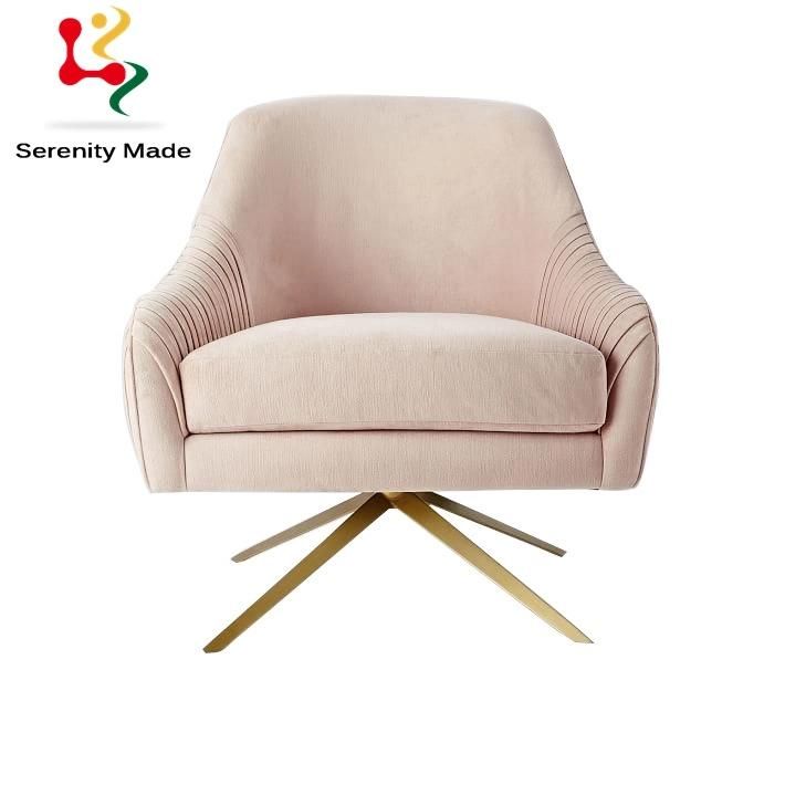 Modern Hotel Furniture Lobby Blush Velvet Armchair with Stainless Steel Legs