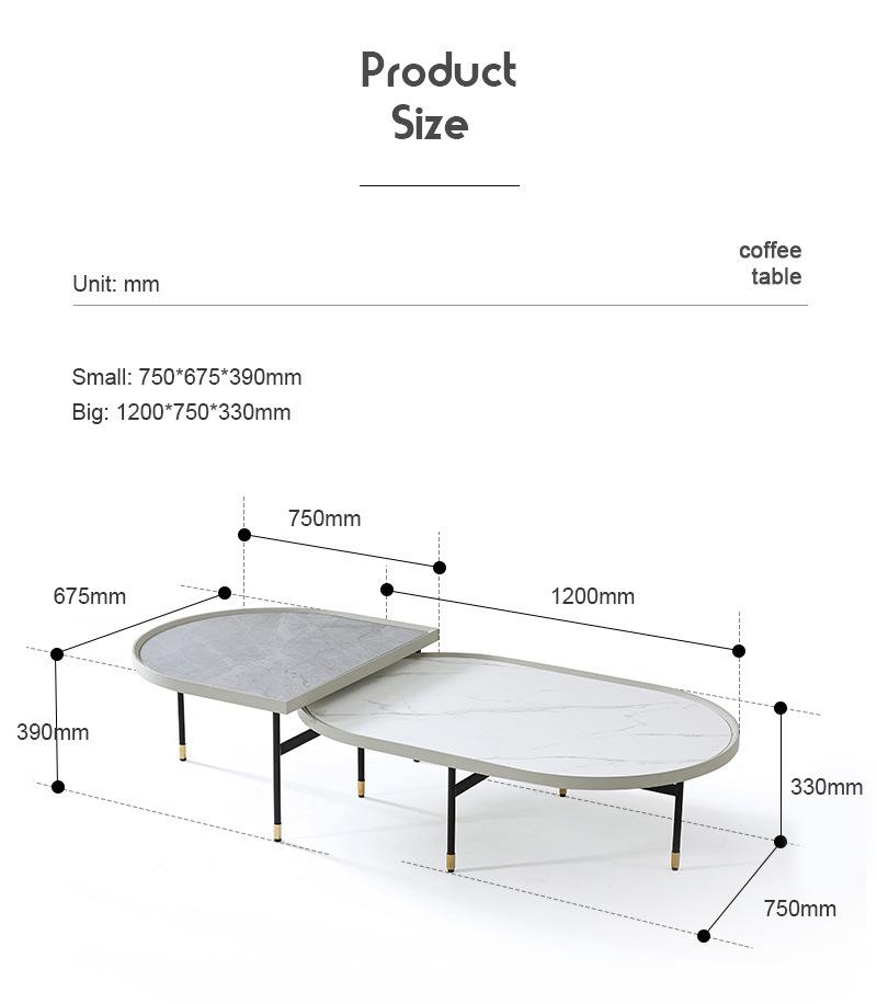 Nordic Luxury Set Modern Living Room Furniture Oval Steel Coffee Table