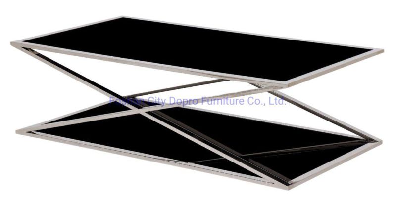 Modern Design Coffee Table Stainless Steel Silver Glass Top