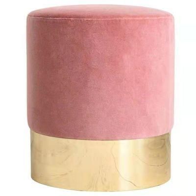 Stool New Sale Dining Round Modern Indoor Home Luxury Foot Stool Living Room Furniture Gold Metal Base Chairs Pink Velvet Ottoman Stools