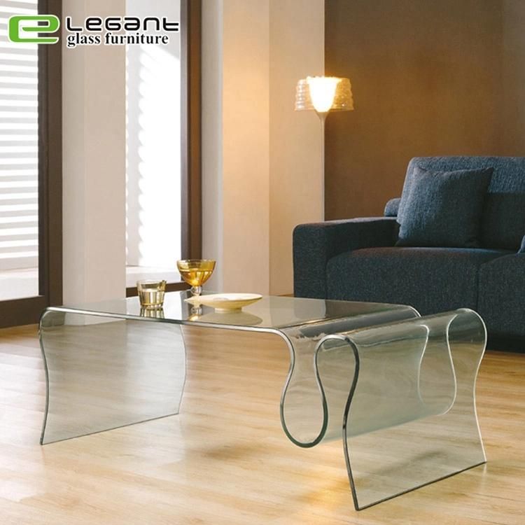 Modern Style Wavy Clear Bent Glass Magazine Table