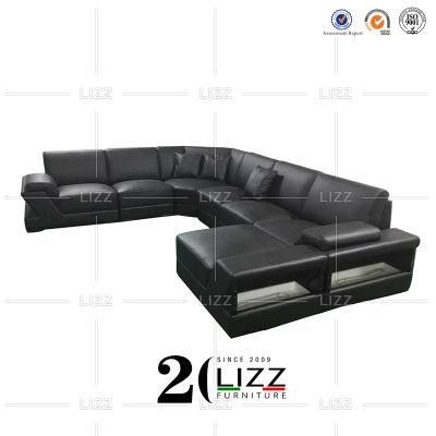 Contemporary Modern Living Room Furniture Sectional U Shape Leather LED Sofa