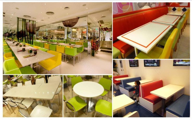 Two Seater Stone Acrylic Solid Surface White Table Top for Food Court