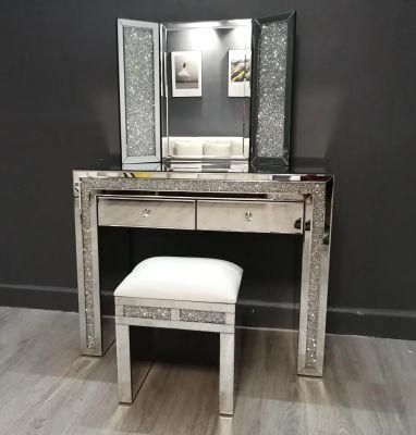 Crushed Dimond Glass Mirrored Sets Dressing Table with Home Hotel Dressing Table Mirror Vanity