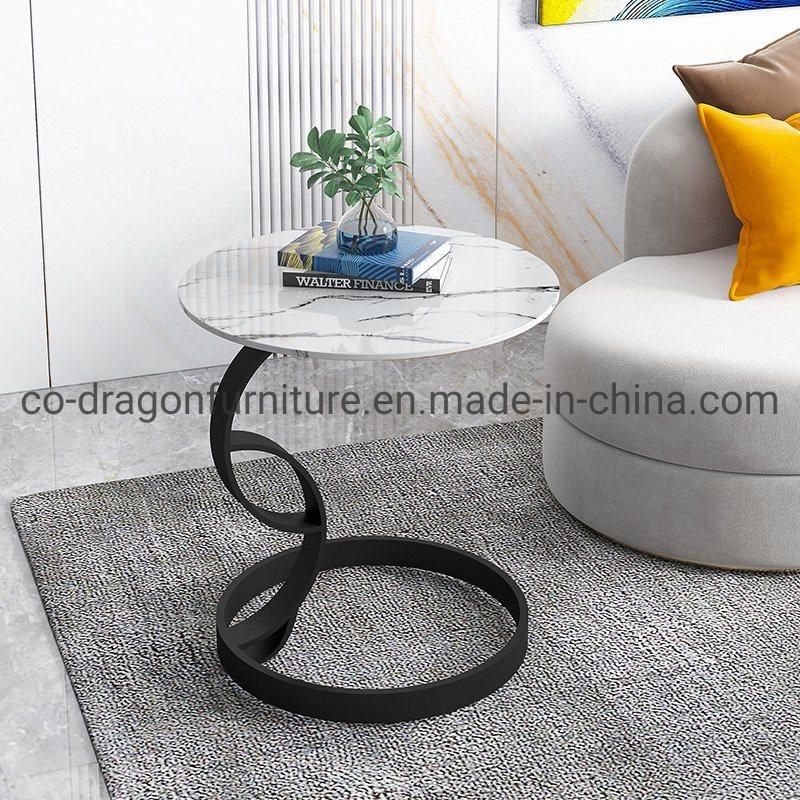 Modern Home Furniture Round Side Table with Rock Plate Top