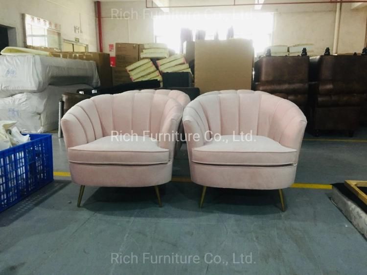 Living Room Furniture Baby Pink Sofa Set Fabric Sofa Shell Shaped Sofa with Metal Legs for Hotel Office Event Home