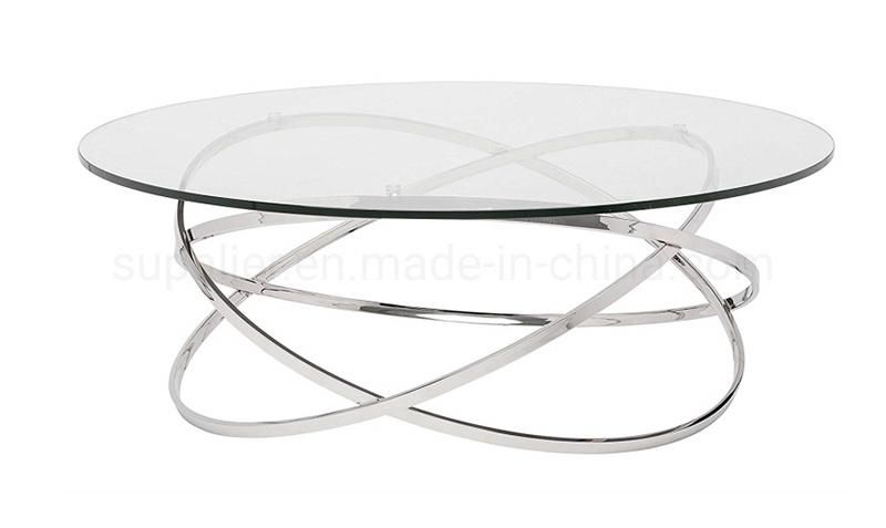 Living Room Metal Frame Tempered Glass Coffee Table