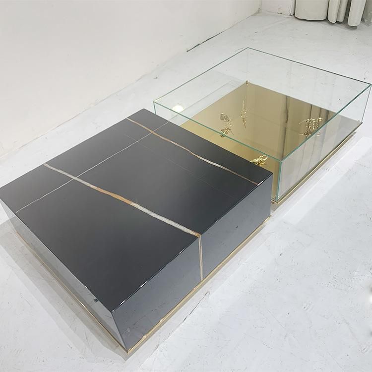 Modern Living Room Furniture Coffee Table Set Black Marble and Glass Centre Table Set Hot Furniture Coffee Tables