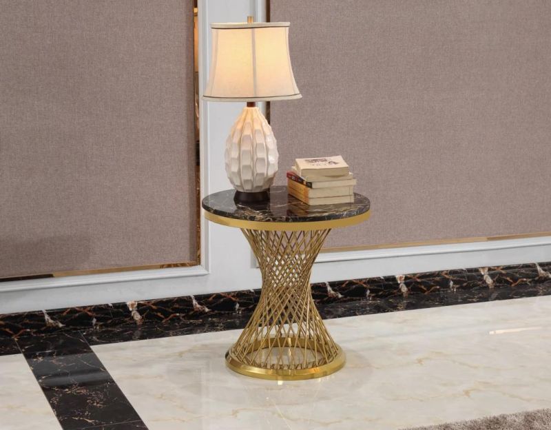 Gold Dining Table with Super White Marble Top