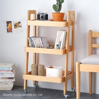 Living room furniture beech wood multifunctional movable shelf