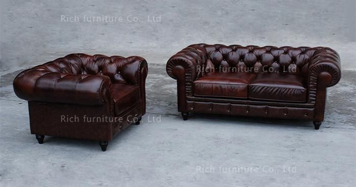 New Design Vintage Leather Chesterfield Leisure Sofa for Living Room