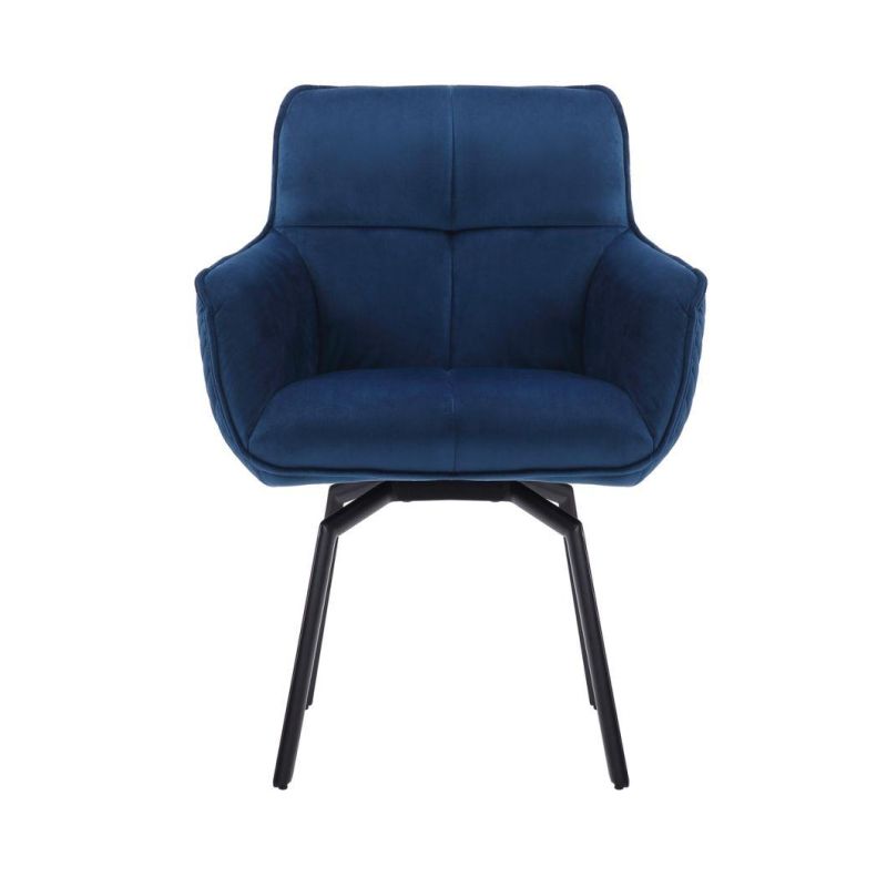 Hot Sale Square Oversize Upholstered Luxury Banquet Armrest Accent Chair Blue Velvet Living Room Leisure Chair with Metal Legs