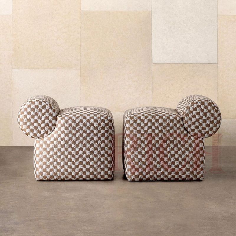 Living Room Low Back Houndstooth Fabric Shoe Stool