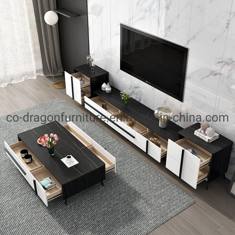 Modern Home Furniture Wooden Panel TV Stand with Marble Top