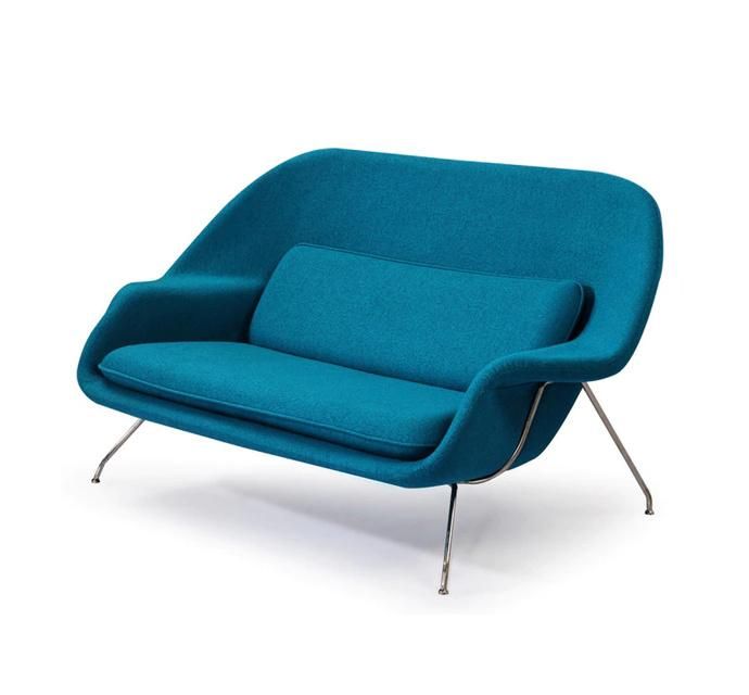 Modern Blue Velvet Love Seat Sofa