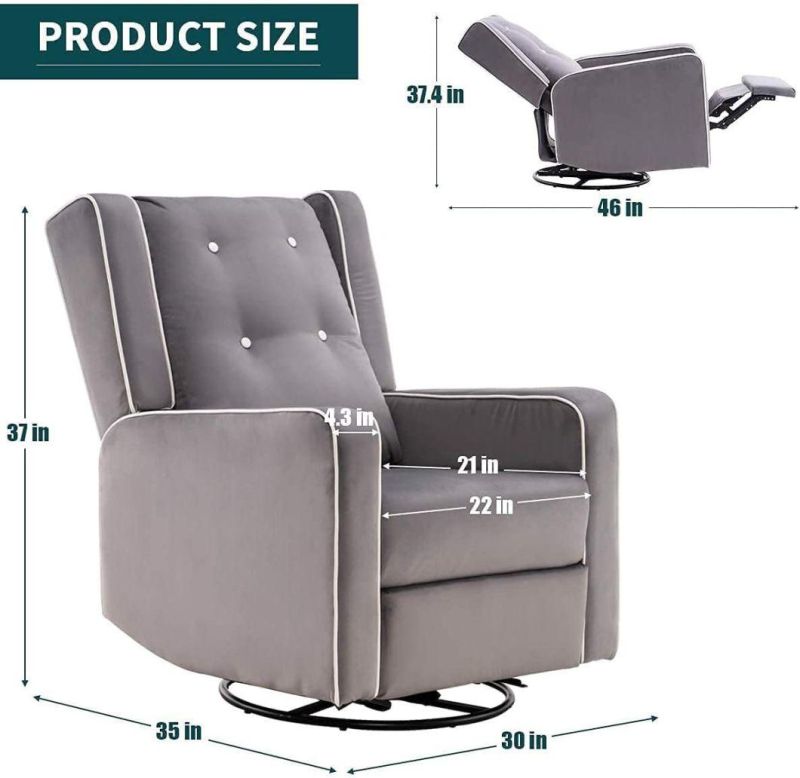 8 Points Vibrating Massage Function Tech Fabric Rock and Swivel Recliner Chair with Customerized Wingback