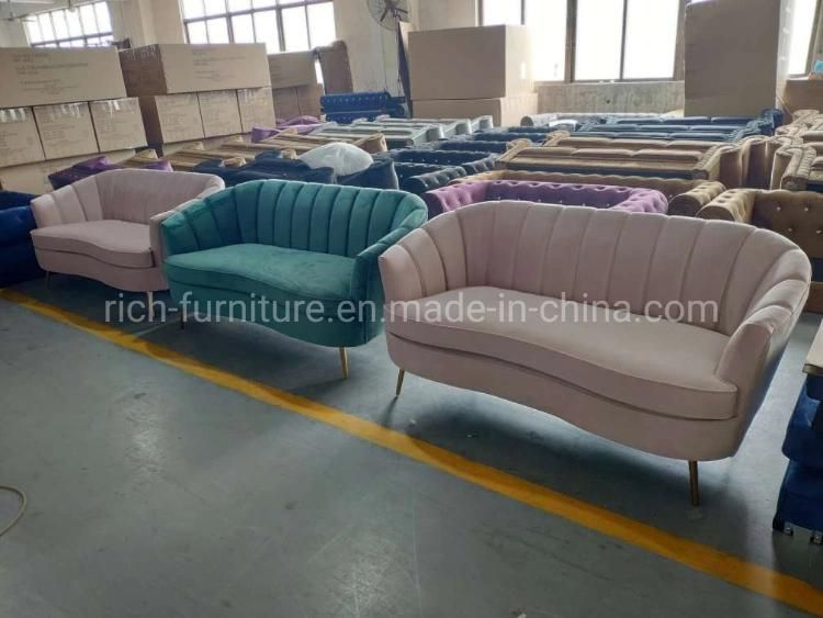 Living Room Furniture Baby Pink Sofa Set Fabric Sofa Shell Shaped Sofa with Metal Legs for Hotel Office Event Home