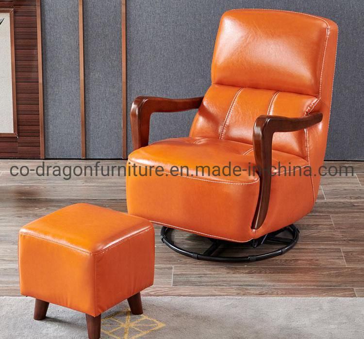 Modern Furniture Metal Legs Leather Sofa Chair with Wooden Arm