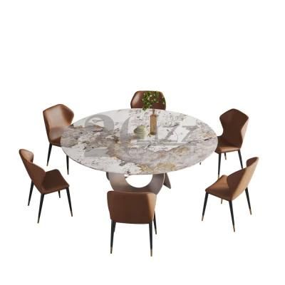 Foshan High End Modern Home Dining Room Furniture Luxury Sintered Stone Table Set with Leather Chair