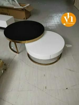 Modern Table Set Living Room Black Marble Top Table Glass Table with Drawer Gold Coffee Table