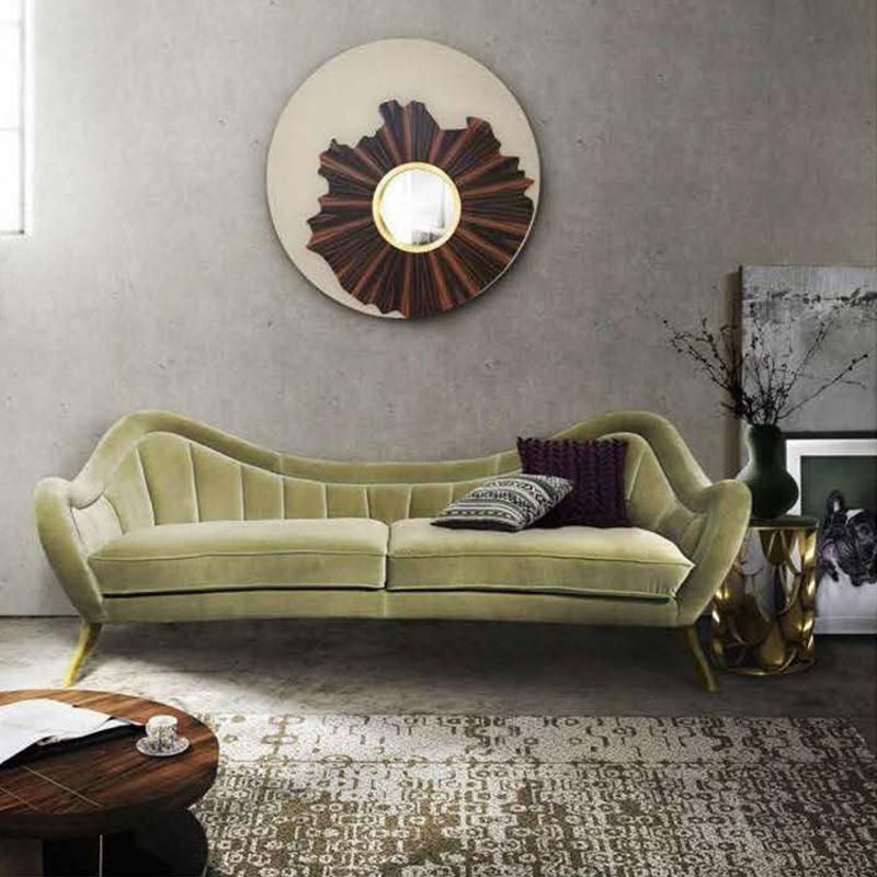 Zhida Modern Design European Italian Style Living Room Furniture Sofa Set Material Fabric Velvet Soft Loveseat Luxury Gold Metal Leg Lobby Sofa