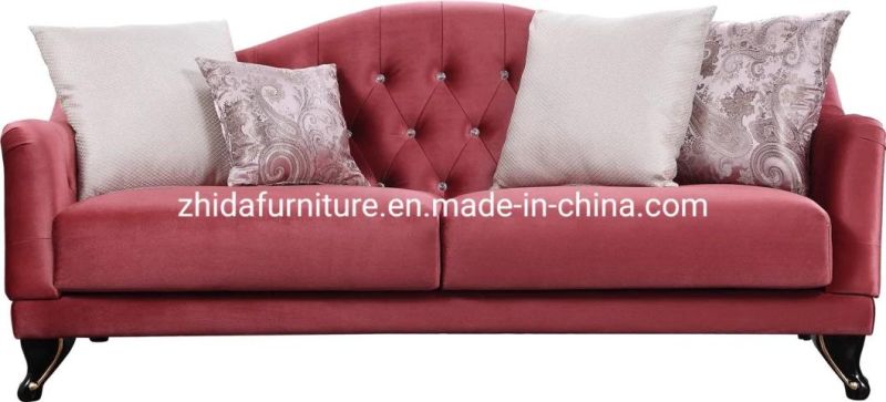 Zhida Red Fabric Velvet American Style Wooden Legs Home Living Room Furniture Hotel Reception Villa Sectional Sofa with Buckle