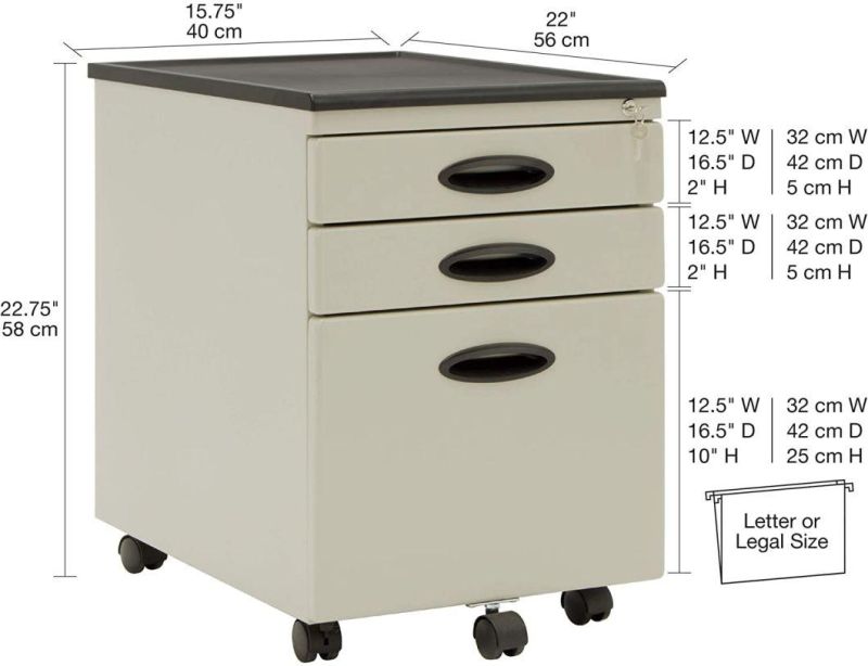 Mobile Filing Cabinet Metal File Storage Cabinet with Wheels, 3 Drawers, Customized Color