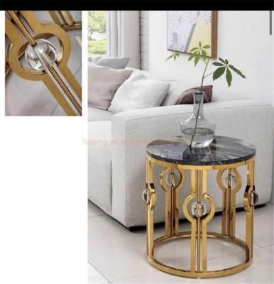 Modern Living Room Furniture Round Bronze Wire Coffee Table with Marble Top