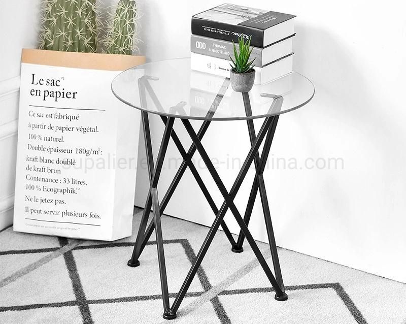 Space Saving Home Furniture Metal Base Glass End Side Table