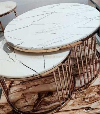 Modern White Artificial Marble Top Metal Gold Round Coffee Table Stainless Steel Hotel Hall Table