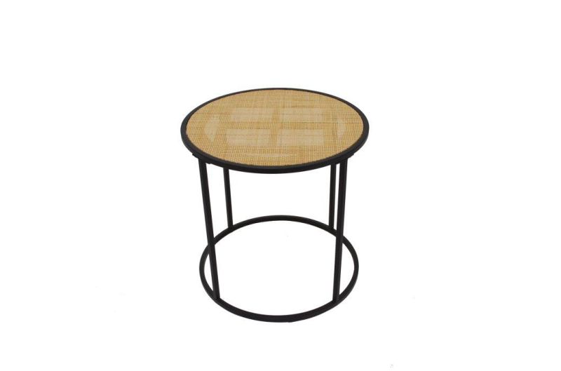 Ironwork Side Table with Rattan Woven Top