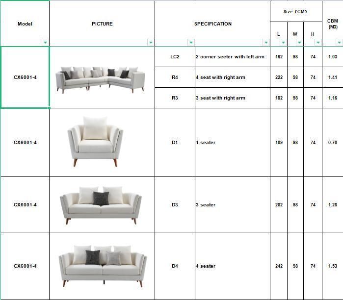 Wholesale Furniture Modern Design Sectional L Shape or 1+2+3 Fabric Sofa