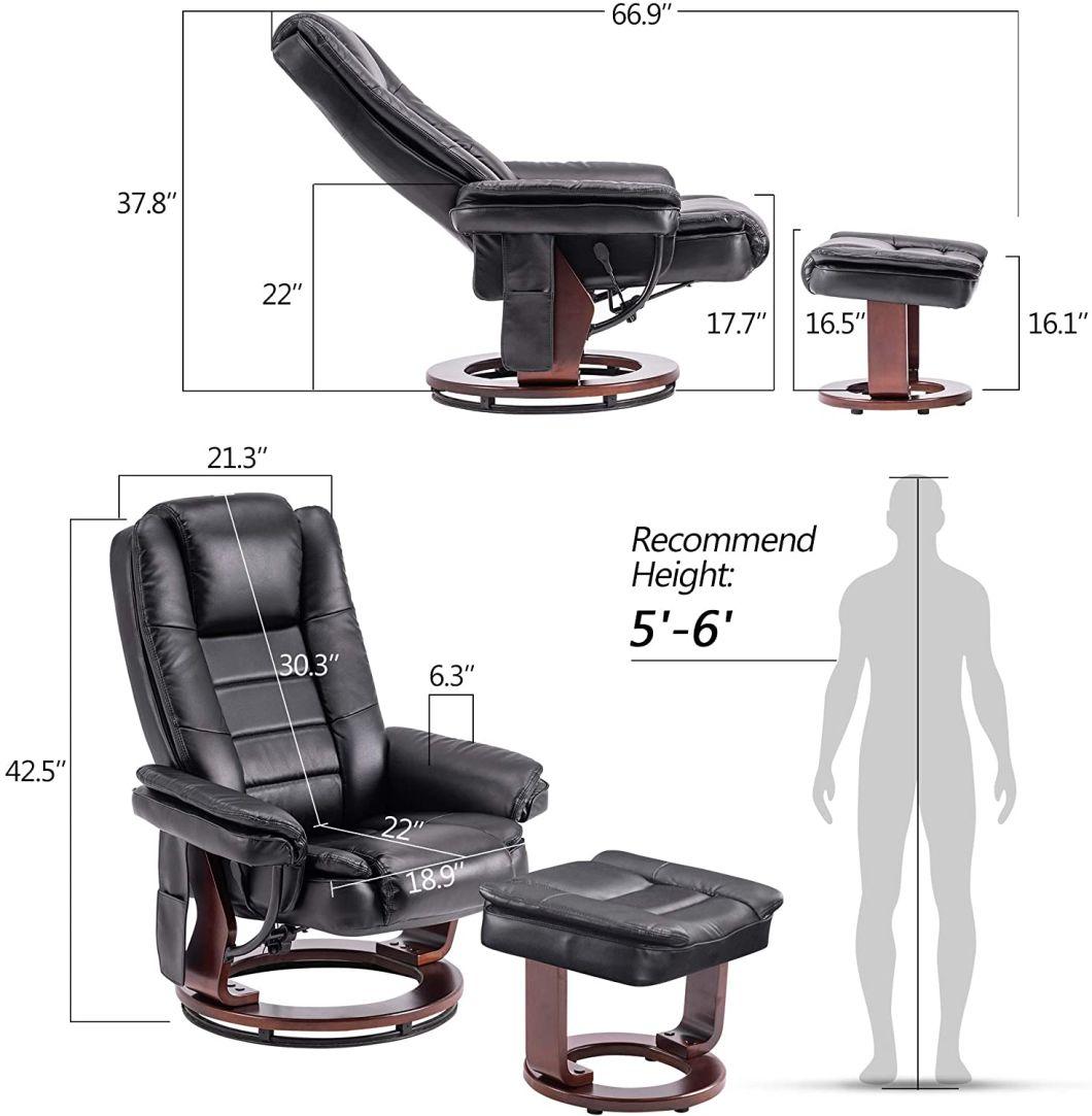 Jky Furniture Modern Design Leather Leisure Chair with Ottoman and 8 Points Vibration Massage Functions (2 In Ottoman 6 In Chair)