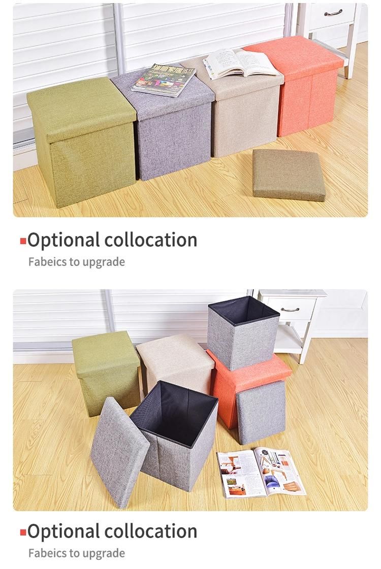 38*38*38cm Nordic Style Living Room Shoe Changing Stool Linen Folding Storage Stool Finishing Storage Box Strong Storage Box Stool