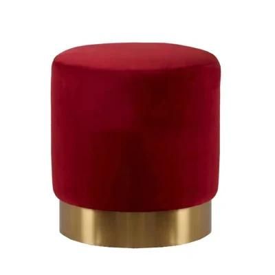 Wholesale Modern Furniture Living Room Stool Pink Velvet Round Pouf Ottoman