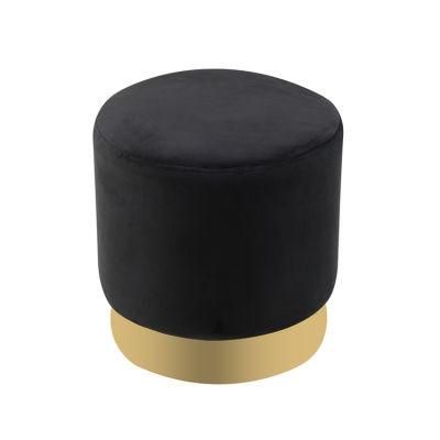 Wholesale Hot Sale Nordic Modern Pink Velvet Fabric Foam Ottoman Gold Bottom Stool for Sofa