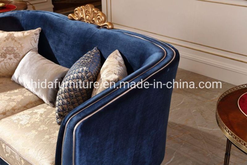 Chinese New Classical Villa Velvet Fabric Sofa Living Room Sofa Set