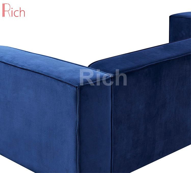 Modern Design Living Room I Shaped Blue Fabric Lounge Sofa