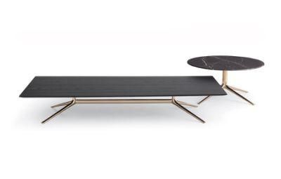 Mondrian, Long Coffee Tables, Polished Bronze-Casting - Die-Cast Painted Metal Base, Medium-Density Fibre Panel Veneered - Lacquer - Marble