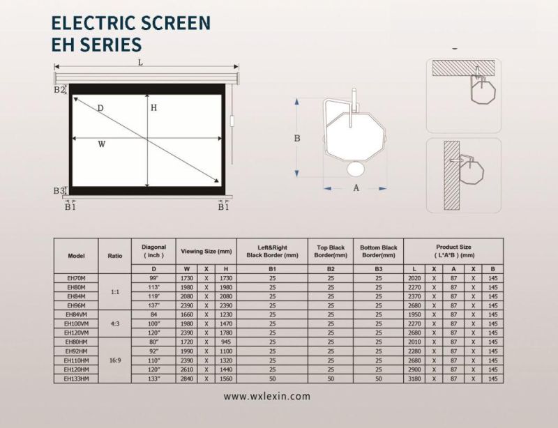 Electric Matte White Fabric Projector Screen EH/ES100vm