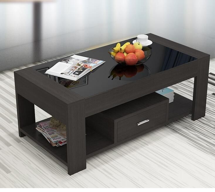 New Design Wooden Modern White Tempered Glass Coffee Table