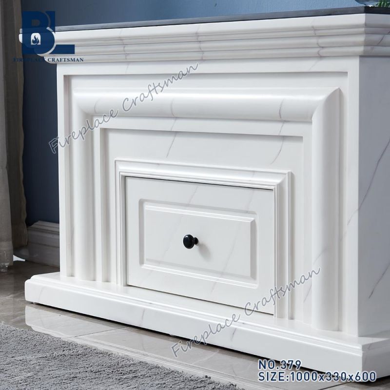 Marble Top White Wooden Mantel Shelf TV Stand with Water Vapor for Home Furniture