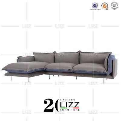 Commercial Simple Corner Soft Leather Sofa with Feather-Filling