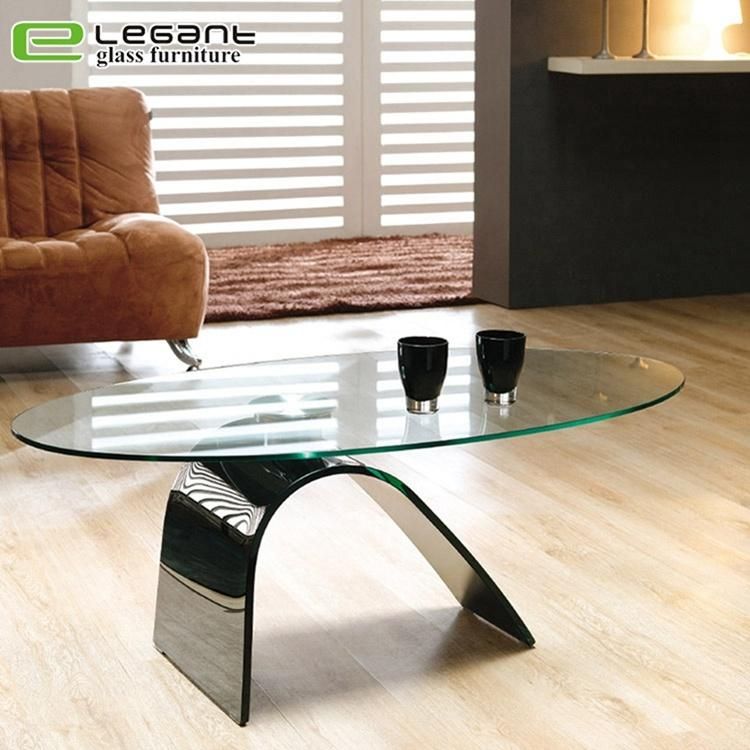 Rotatable Tempered Glass Coffee Table with Stainless Steel Base