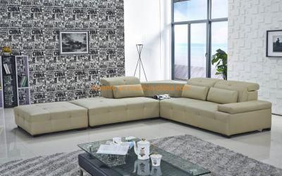 Modern European Style Home Furniture Top Grain Leather Fabric L Shaped Living Room Corner Sectional Sofa