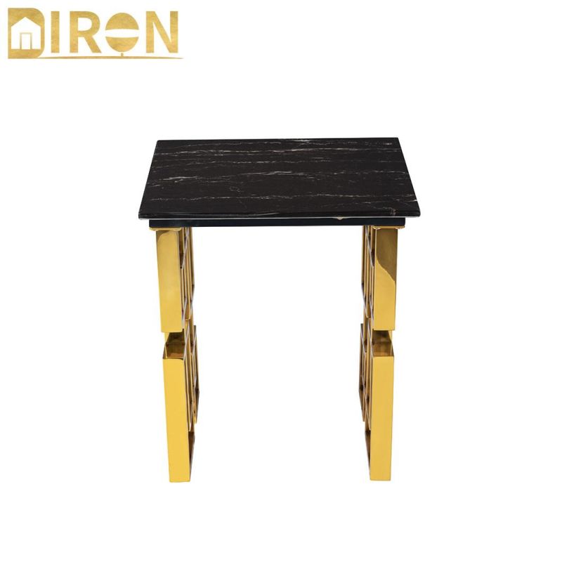 Modern Design Light Luxury Living Room Gold Stainless Steel Square Coffee Table Side Table