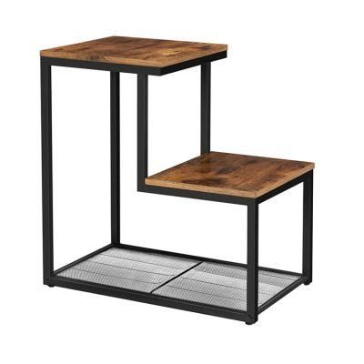 Living Room Metal Industrial Design Nightstand Small Side End Table with 2 Surfaces Arranged in Steps